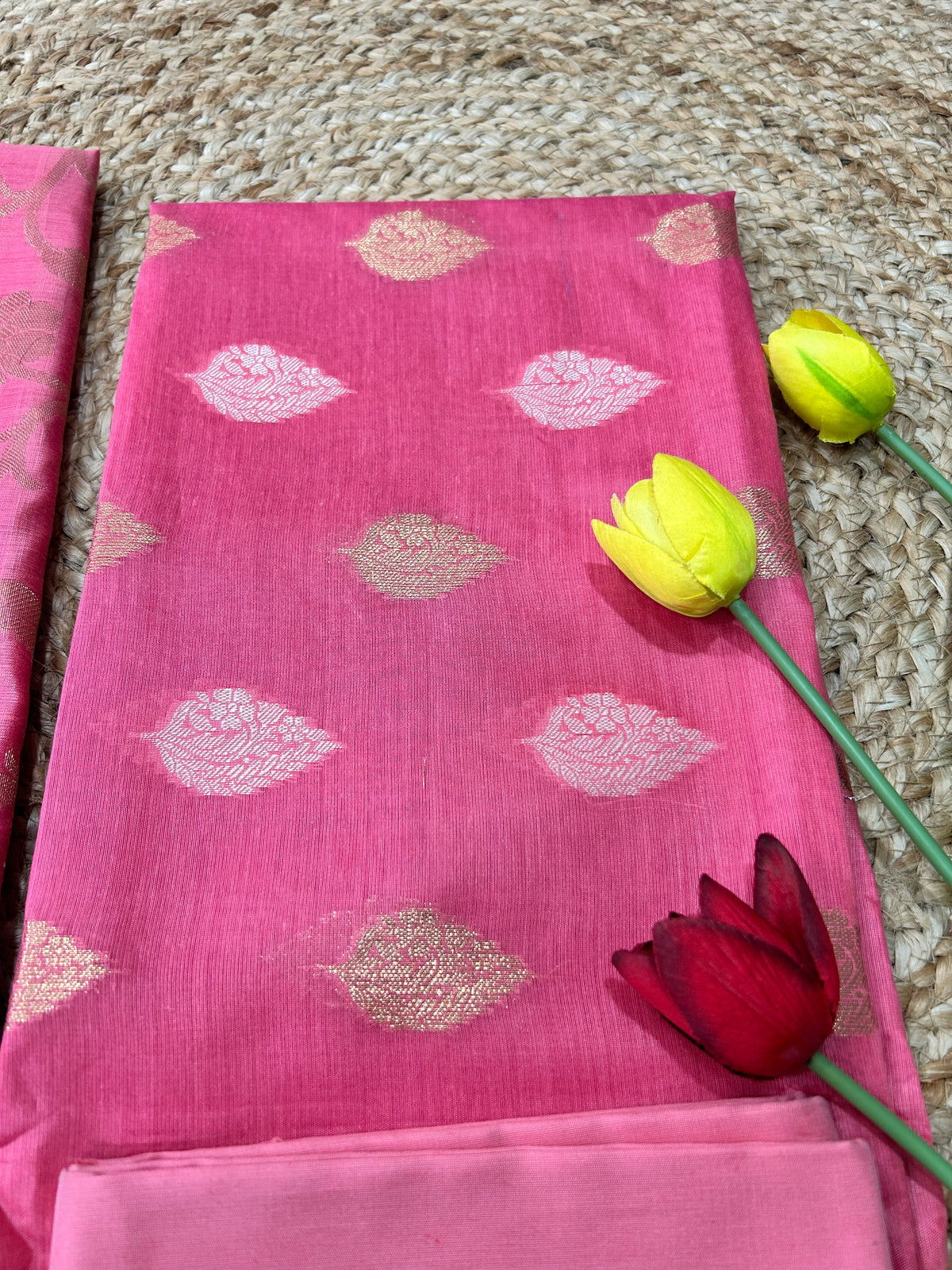 Peach Pink  Cotton Silk  Banarasi 3-Piece Suit Material