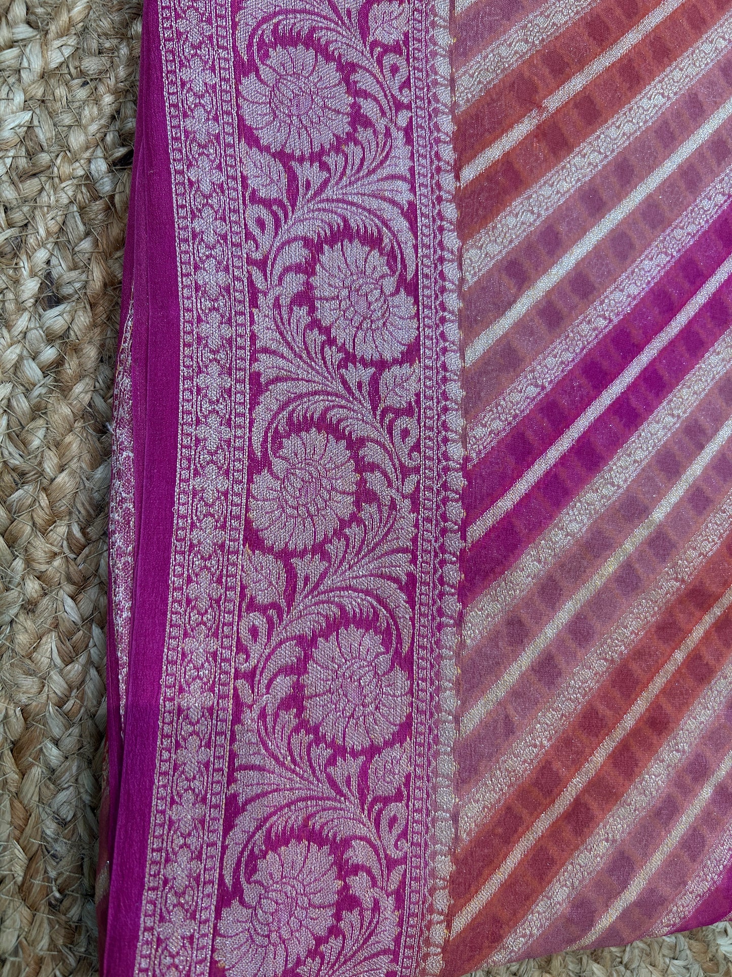 Authentic Handloom Magenta Pink Pure Georgette Khaddi weaving  Saree
