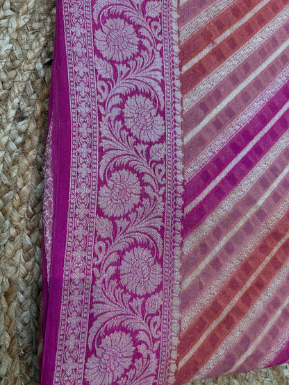 Authentic Handloom Magenta Pink Pure Georgette Khaddi weaving  Saree