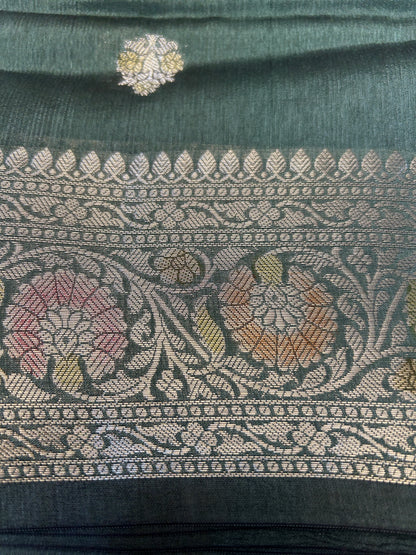 Sage green color Dupion Silk Handloom Banarasi Saree (Copy)