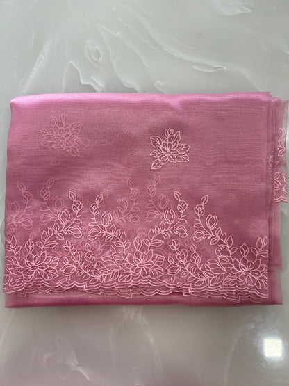 Pink Organza Tissue silk cut work sarees with BP SOT160