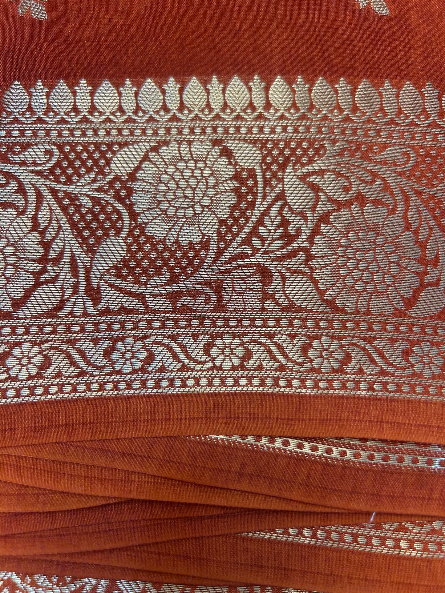 Rust Orange color Dupion Silk Handloom Banarasi Saree