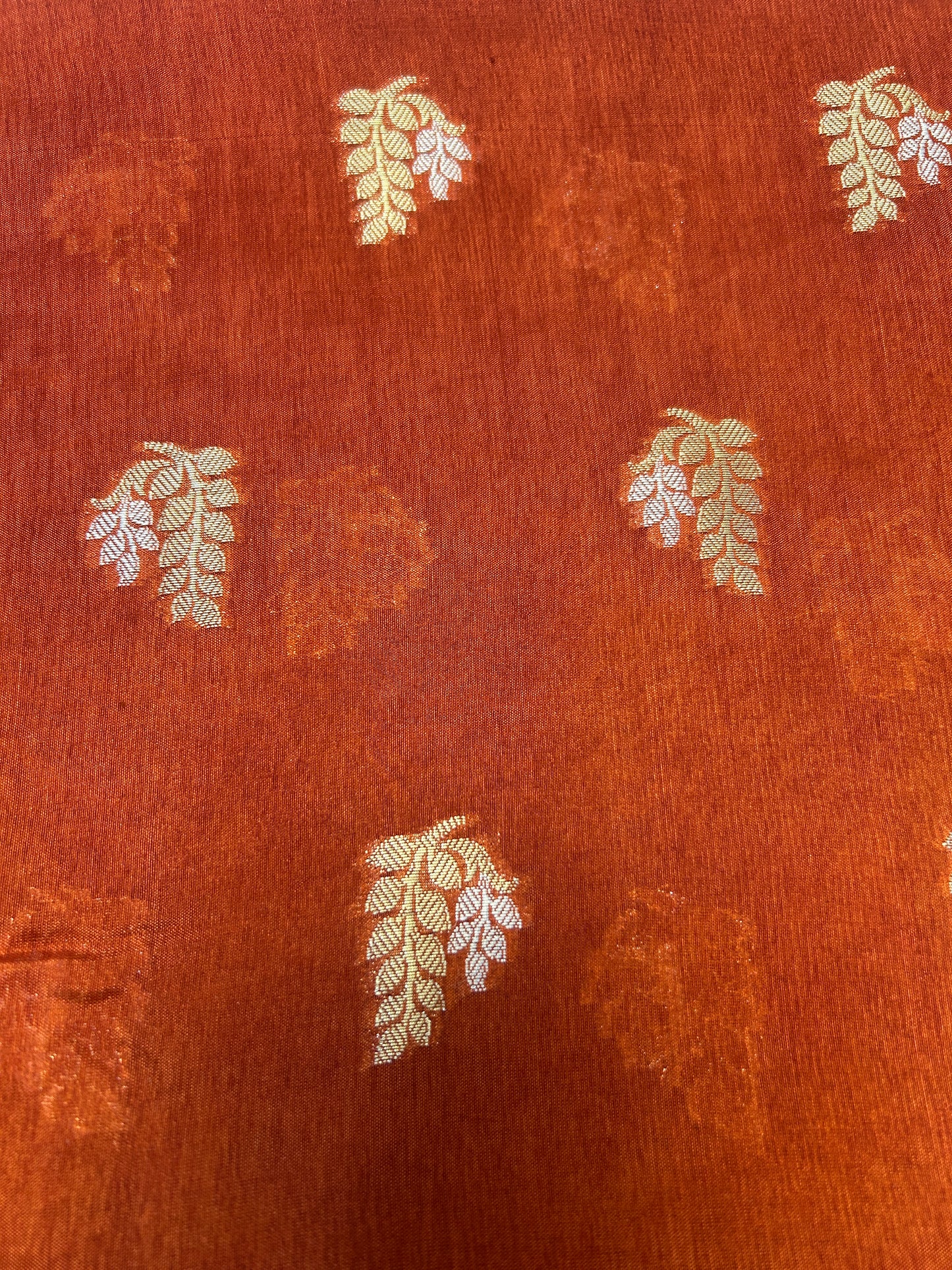 Rust Orange color Dupion Silk Handloom Banarasi Saree