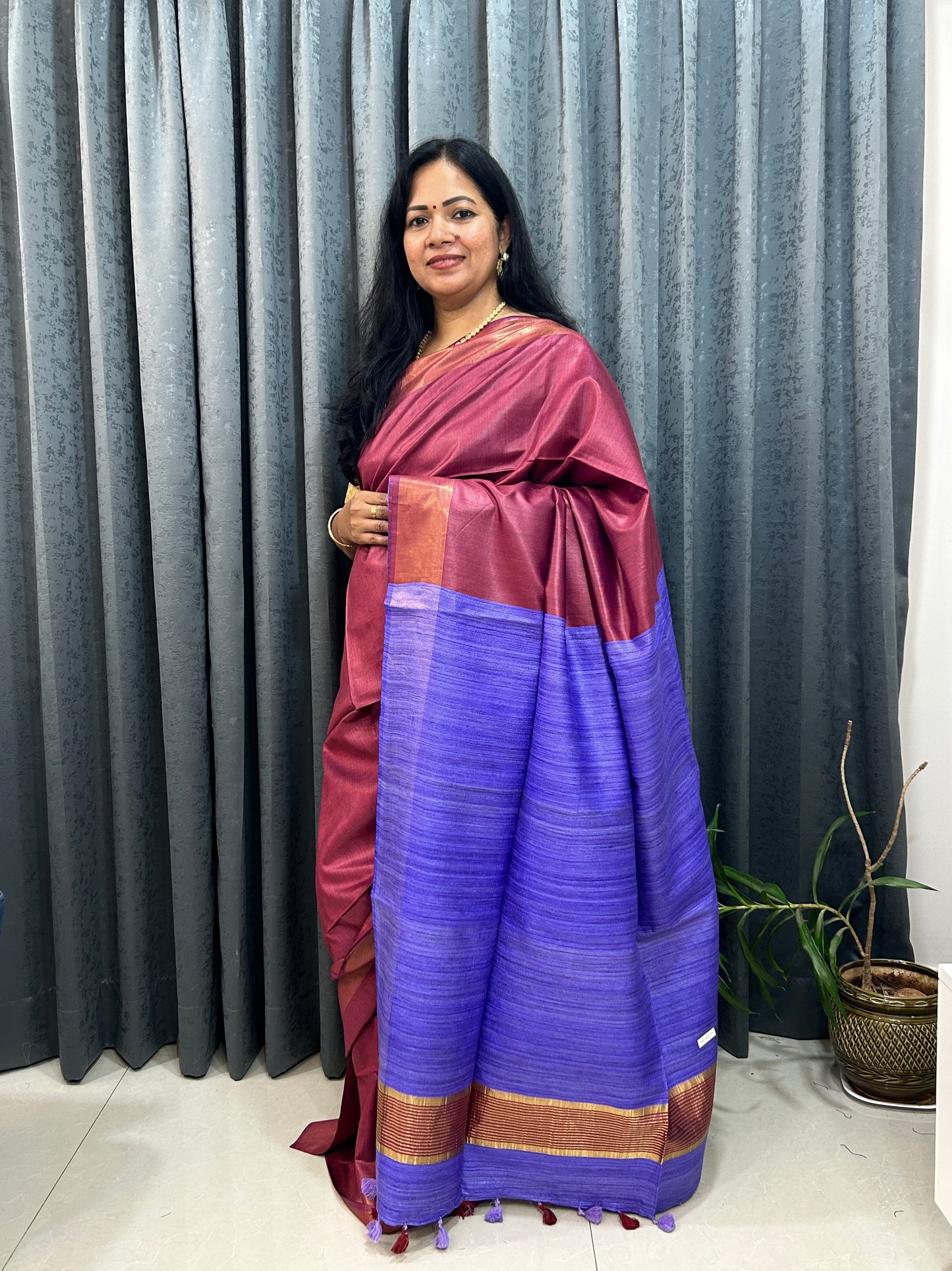 Maroon- Lavender Bafta Pure Silk with Geecha Pallu SPS111