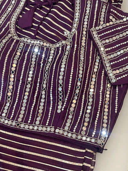 Burgundy color designer party wear Saree with  striped zari with heavy handwork designer ready made blouse  - SPW183