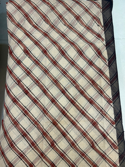 Beige and Black Kota Doriya Hand Block print Sarees with Blouse Piece SKT141
