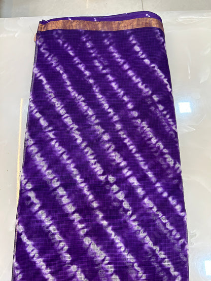 Violet Kota Doriya Hand Block print Sarees with Blouse Piece SKT140