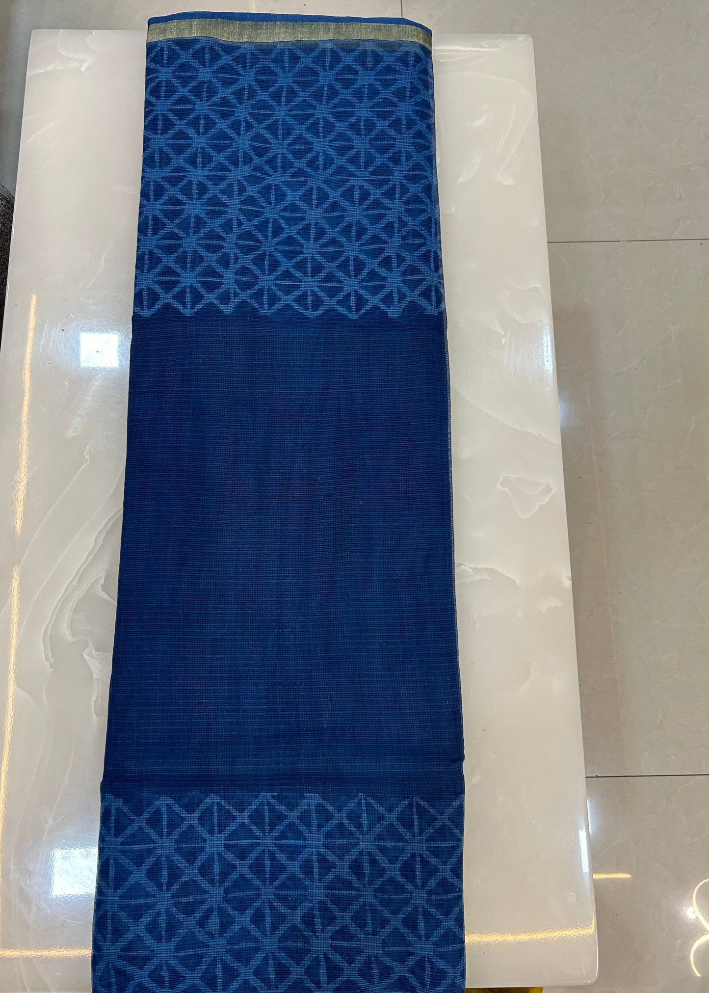 Indigo Kota Doriya Hand Block print Sarees with Blouse Piece SKT139