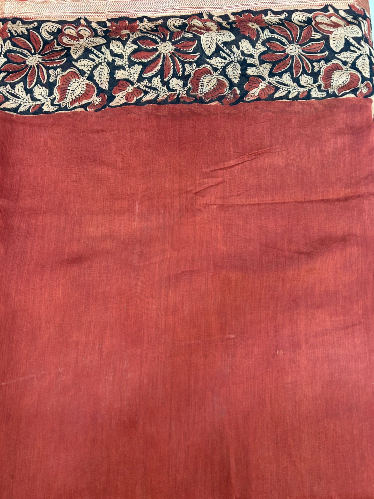 Red and black Bagru Pure Handblock print (flower motifs) Maheshwari Cotton Silk Sarees SMCS135