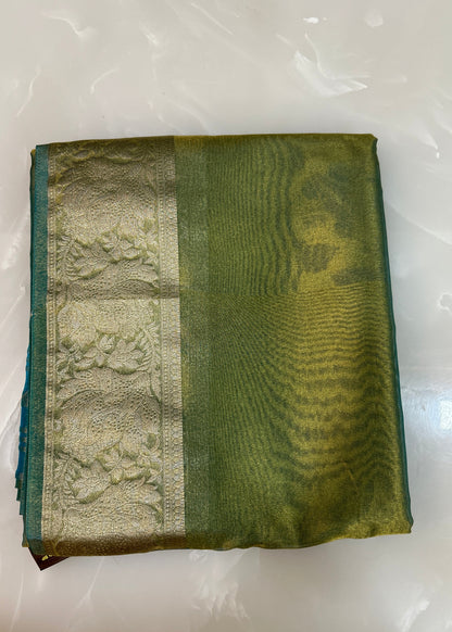 Sea Green with Blue Organza Saree with blouse piece SCO150