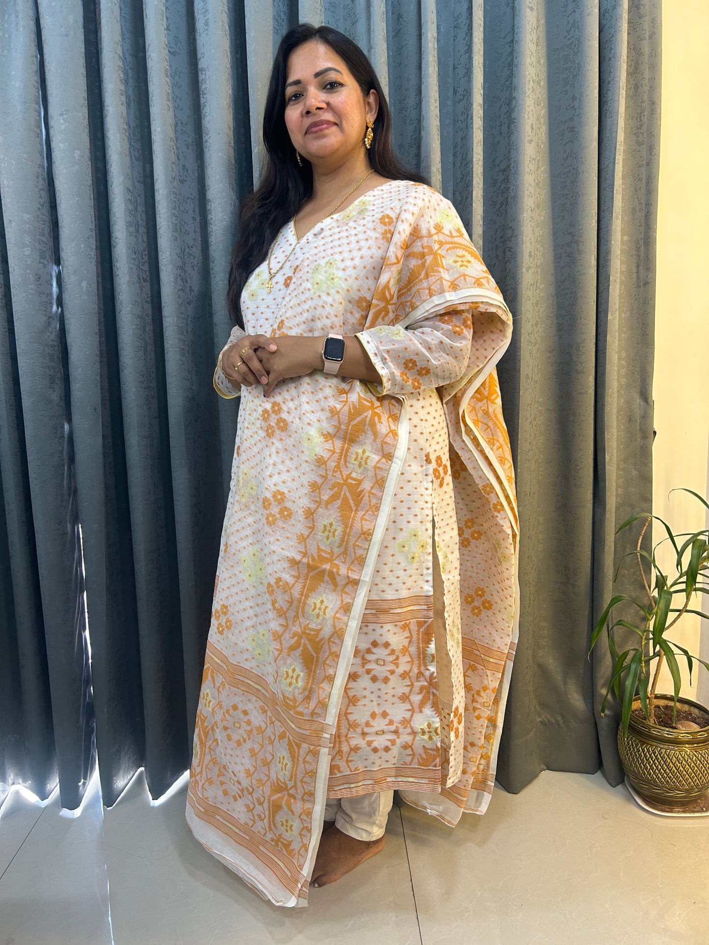 Unstitched Jamdani Weaving Dress materials Top and Dupatta DMC2