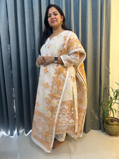 Unstitched Jamdani Weaving Dress materials Top and Dupatta DMC2