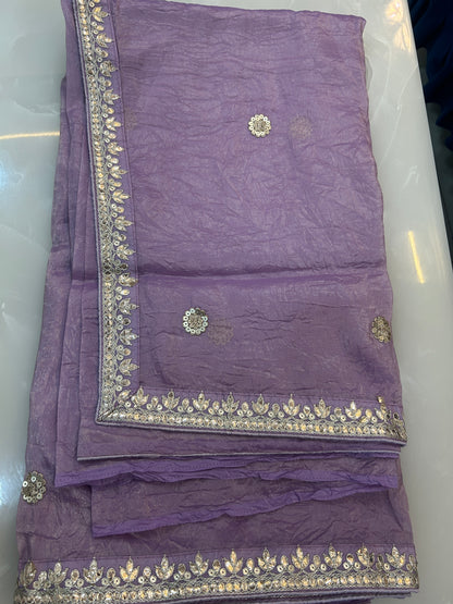 Lavender crushed Organza Saree with Ready made blouse   - SPW167