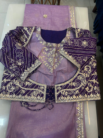 Lavender crushed Organza Saree with Ready made blouse   - SPW167