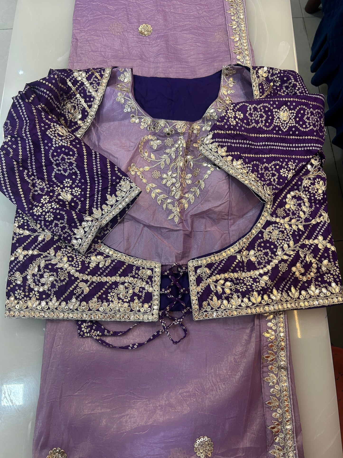 Lavender crushed Organza Saree with Ready made blouse   - SPW167
