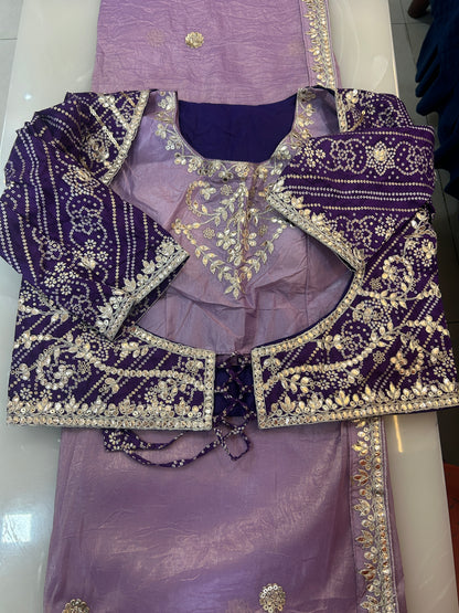 Lavender crushed Organza Saree with Ready made blouse   - SPW167