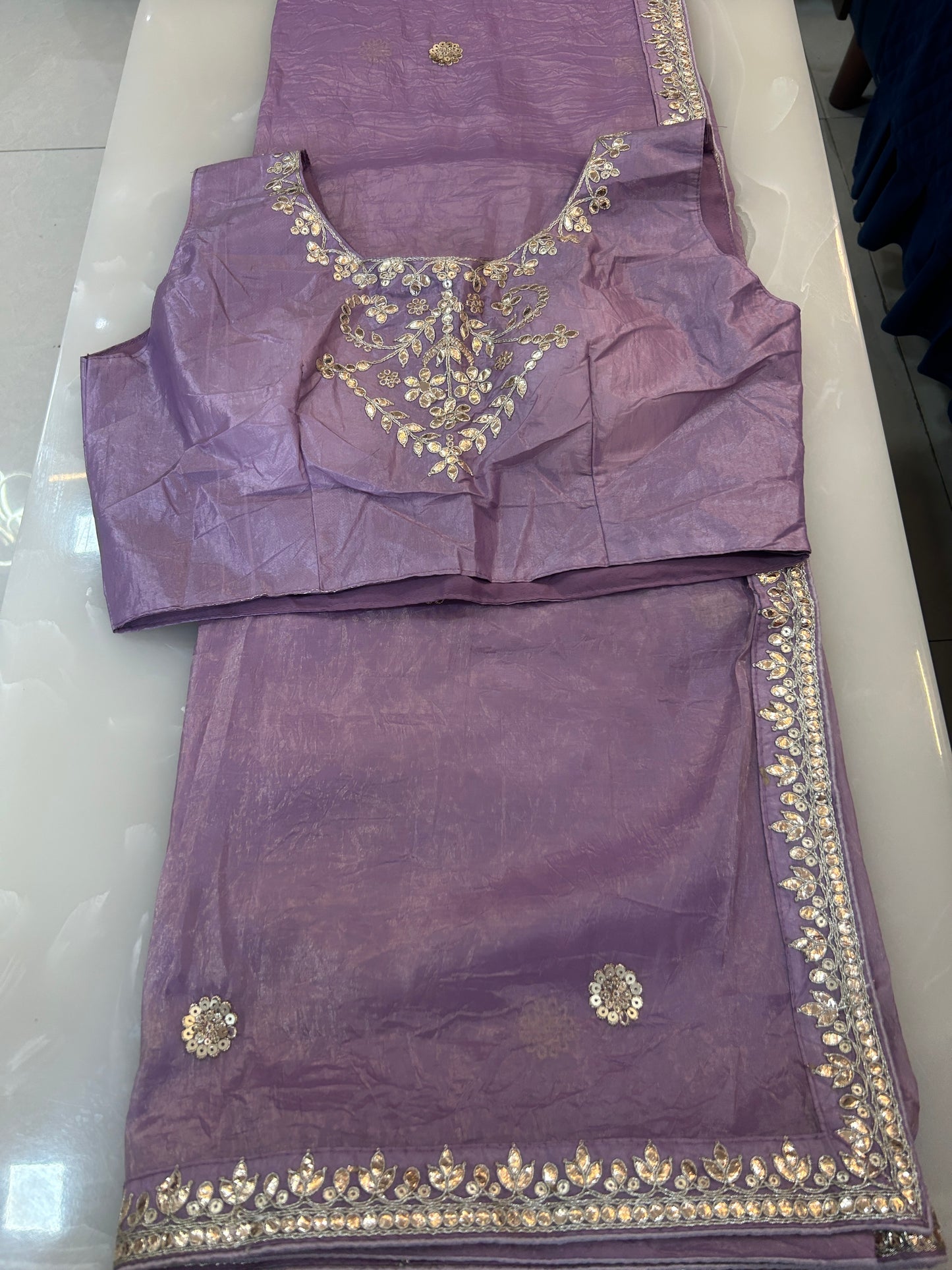 Lavender crushed Organza Saree with Ready made blouse   - SPW167