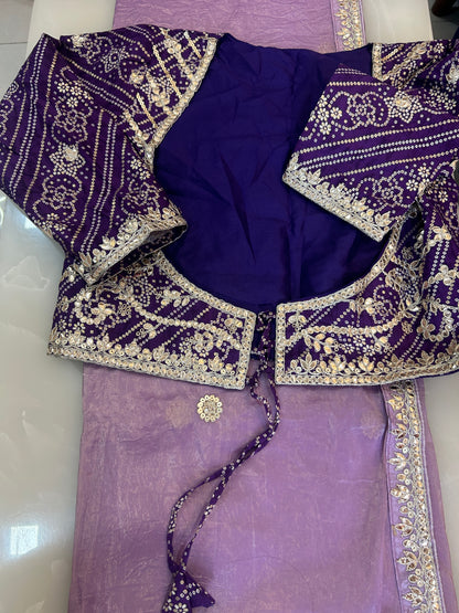 Lavender crushed Organza Saree with Ready made blouse   - SPW167