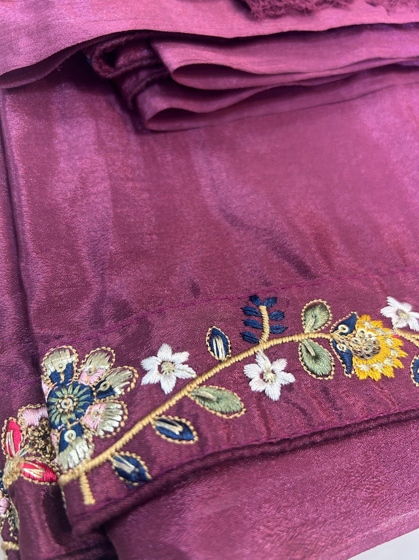 Deep wine color with multicolor embroidery saree with ready made embroidered  blouse and Jacket  - SPW169