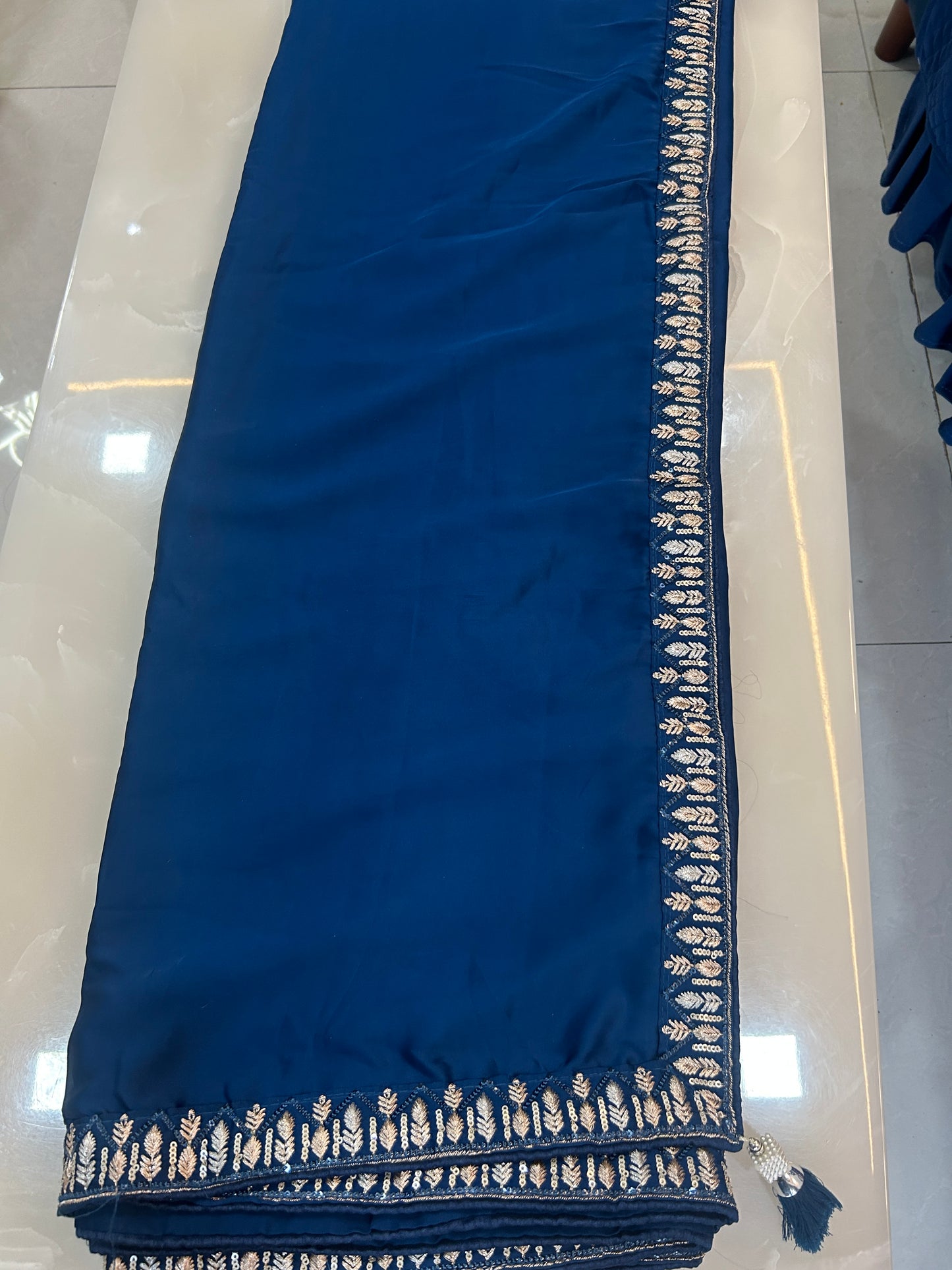 Royal Blue  Satin Silk designer Party wear saree with ready made blouse and embroidered Jacket - SPW172