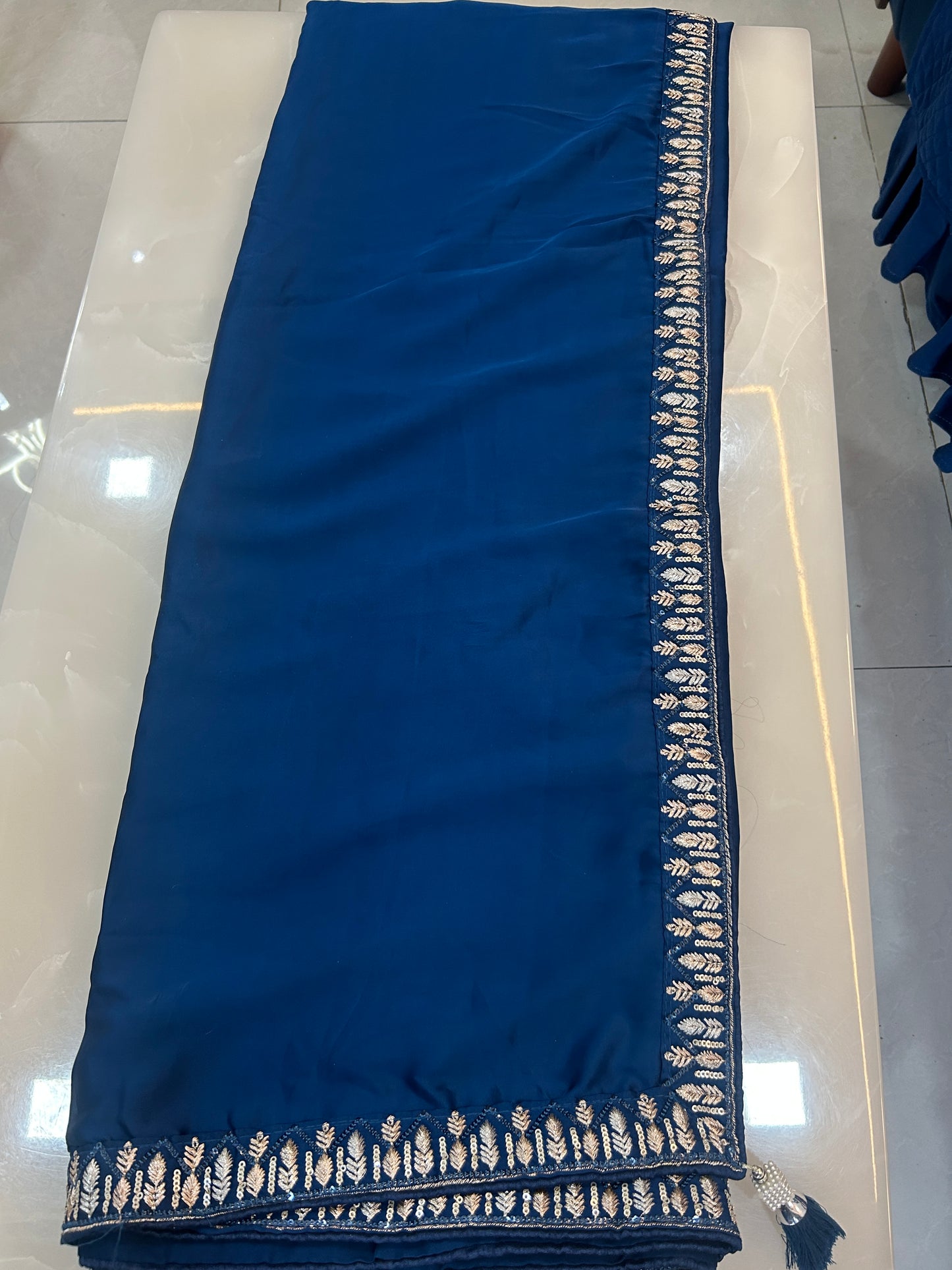 Royal Blue  Satin Silk designer Party wear saree with ready made blouse and embroidered Jacket - SPW172