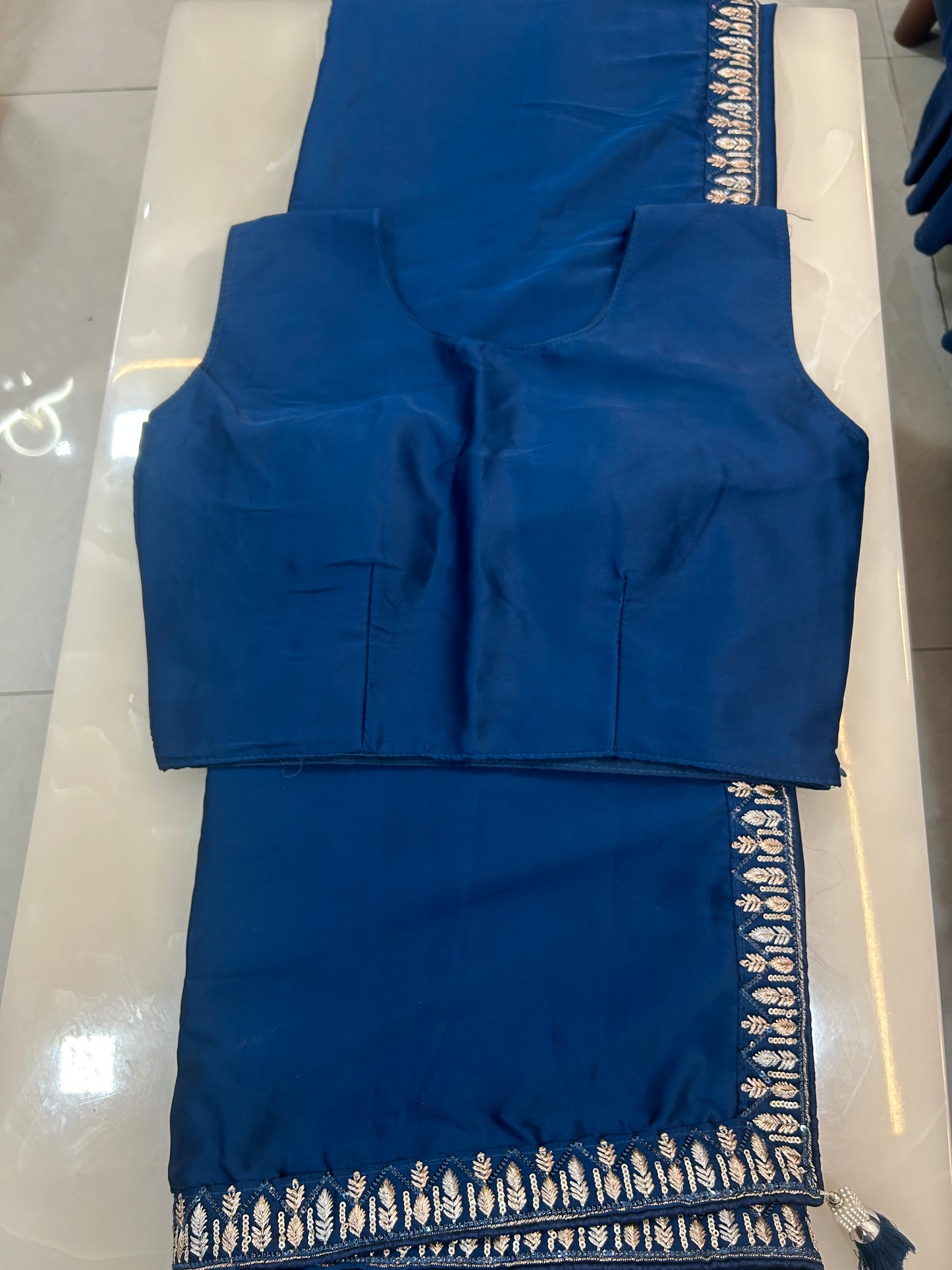 Royal Blue  Satin Silk designer Party wear saree with ready made blouse and embroidered Jacket - SPW172