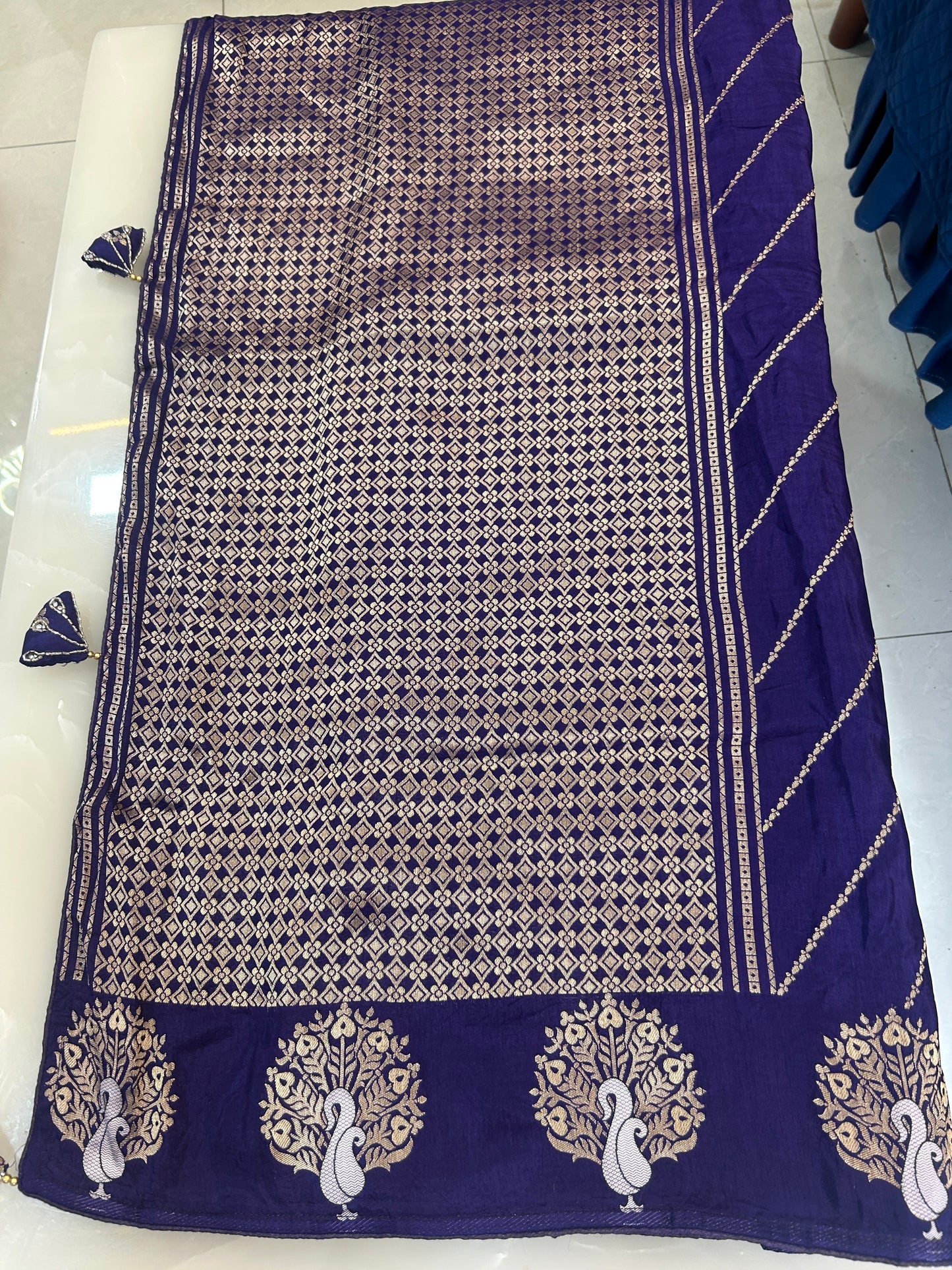 Violet color Semi Silk designer Party wear saree with heavy handwork ready made blouse  - SPW170