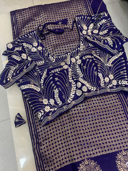 Violet color Semi Silk designer Party wear saree with heavy handwork ready made blouse  - SPW170