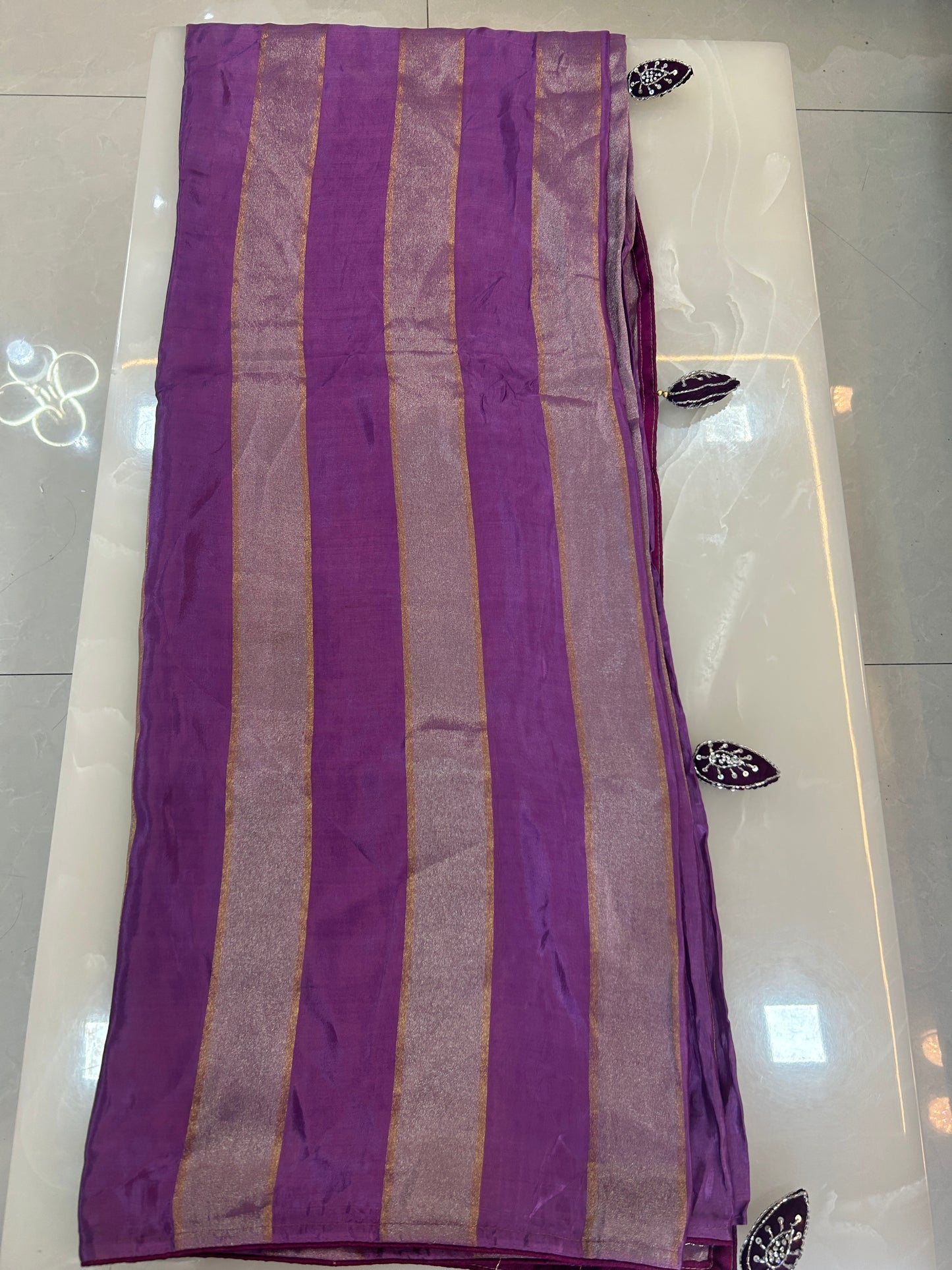 Light Purple color Semi Silk designer Party wear saree with deep purple color heavy handwork ready made blouse  - SPW171