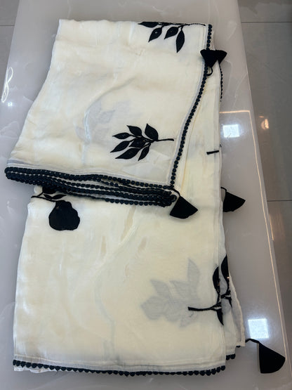 Black and white  designer party wear Saree with designer ready made blouse  - SPW175