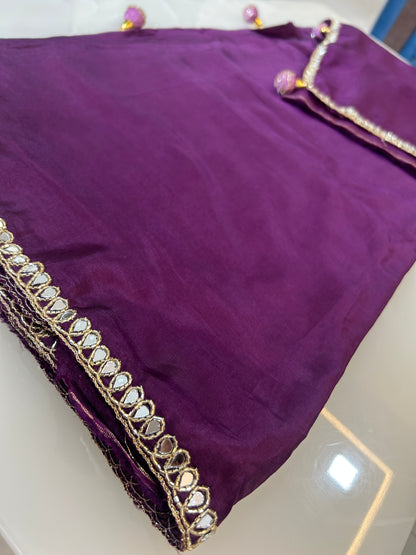Deep wine  designer party wear Saree with Lilac heavy handwork designer ready made blouse  - SPW177