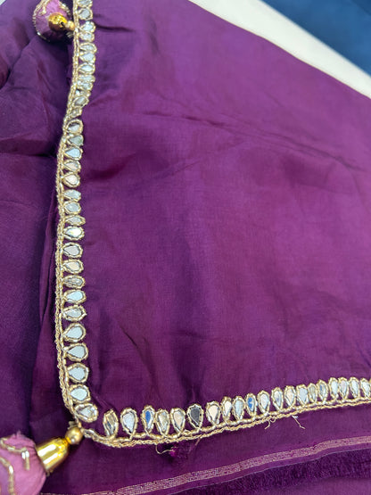 Deep wine  designer party wear Saree with Lilac heavy handwork designer ready made blouse  - SPW177