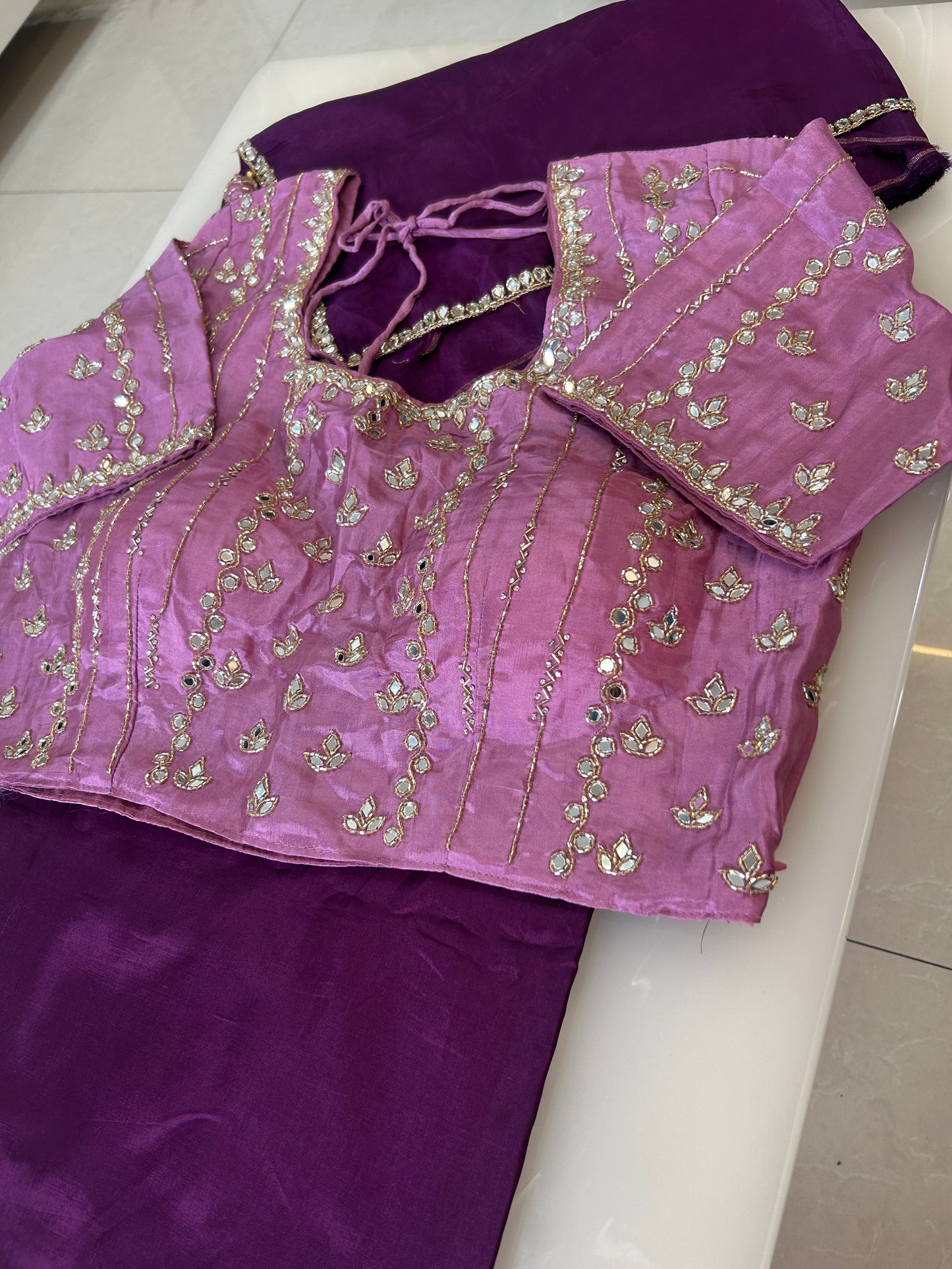 Deep wine  designer party wear Saree with Lilac heavy handwork designer ready made blouse  - SPW177
