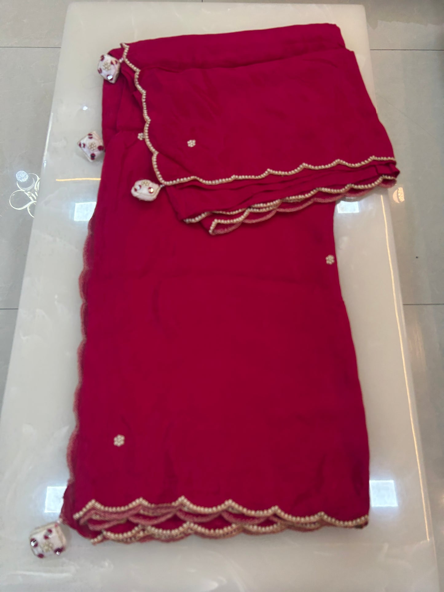 Rani Pink designer party wear Saree with  White heavy handwork designer ready made blouse  - SPW178