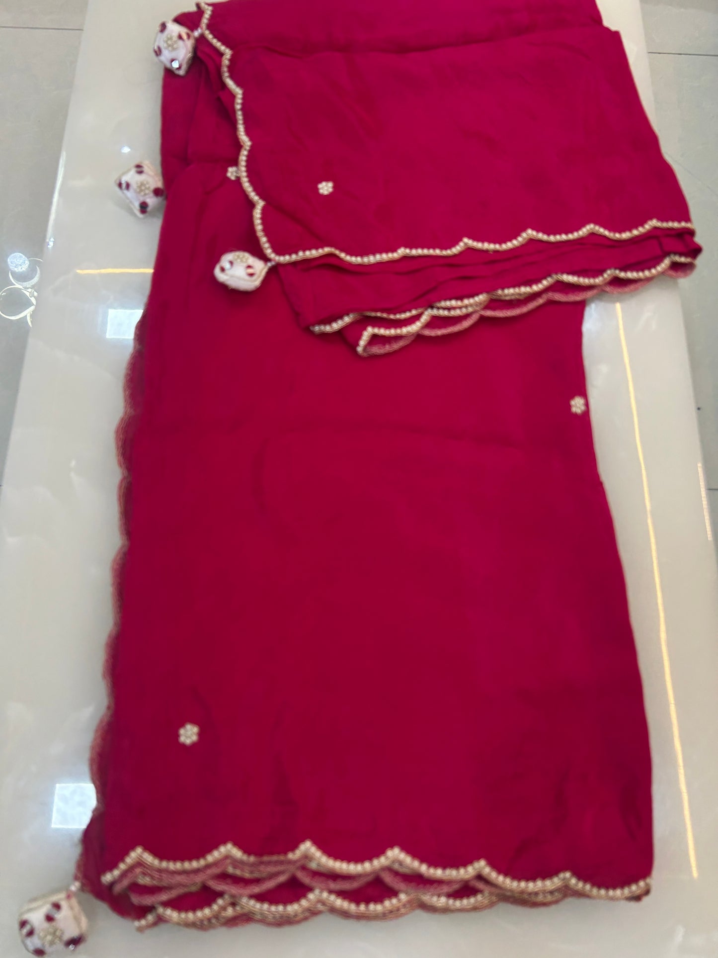 Rani Pink designer party wear Saree with  White heavy handwork designer ready made blouse  - SPW178