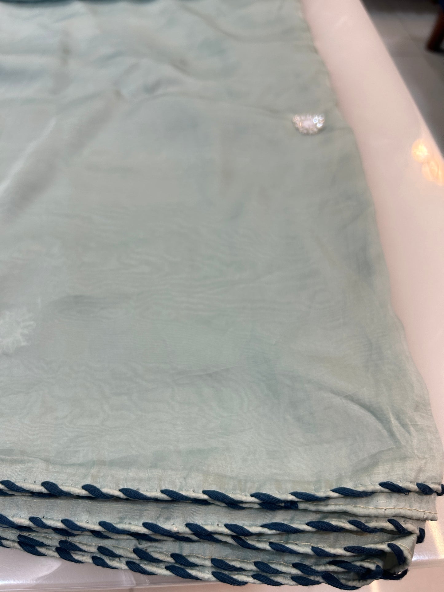 Soft Pastel mint green designer party wear Saree with  Dark green heavy handwork designer ready made blouse  - SPW179