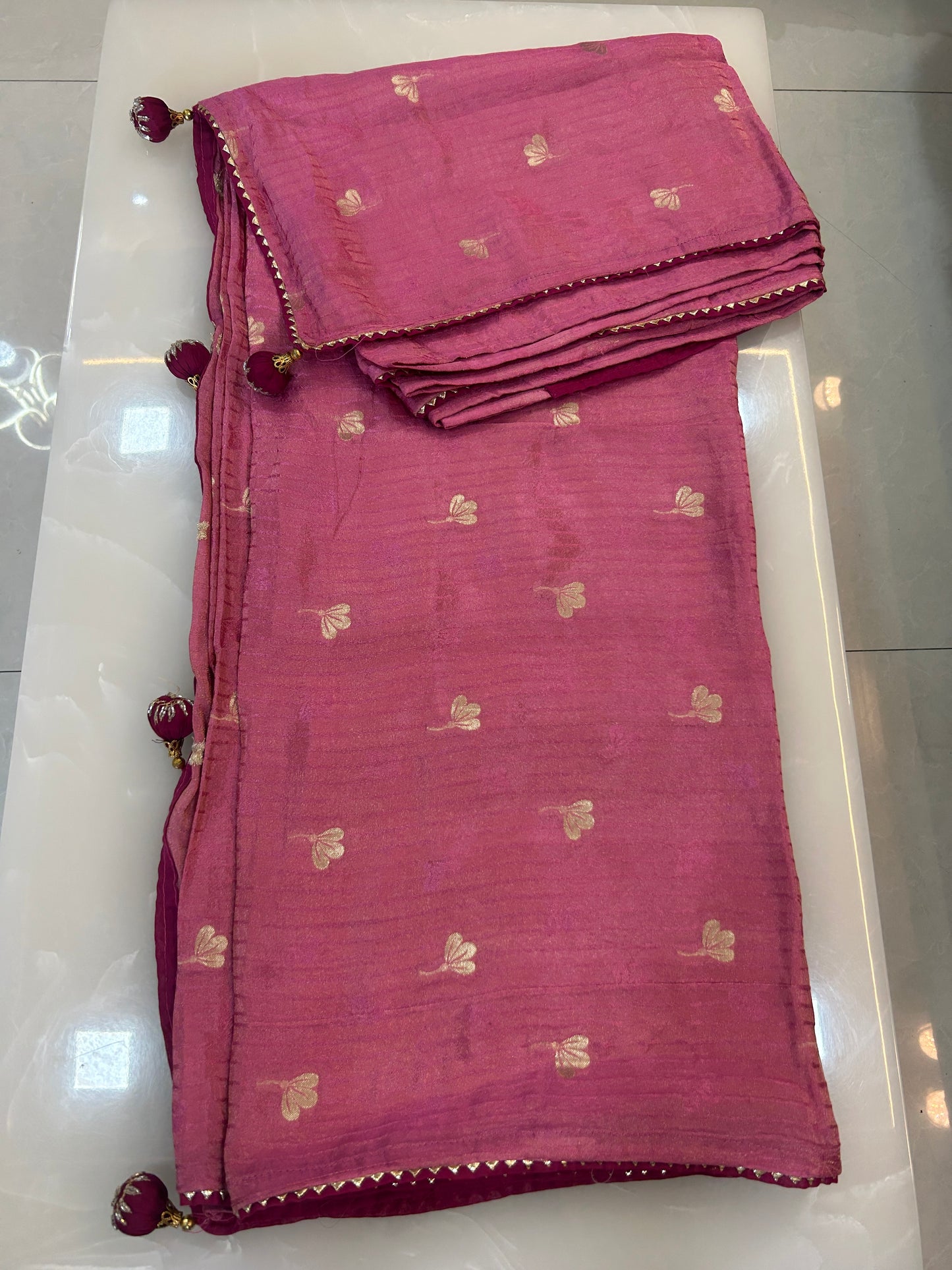 Pinkish Peach color designer party wear Saree with  Dark Maroon heavy handwork designer ready made blouse  - SPW180