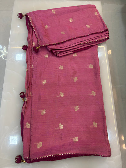 Pinkish Peach color designer party wear Saree with  Dark Maroon heavy handwork designer ready made blouse  - SPW180