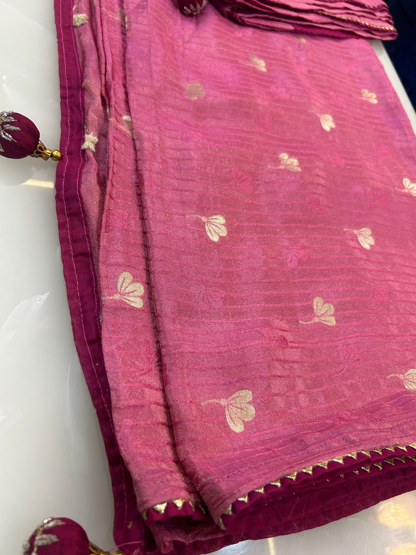 Pinkish Peach color designer party wear Saree with  Dark Maroon heavy handwork designer ready made blouse  - SPW180