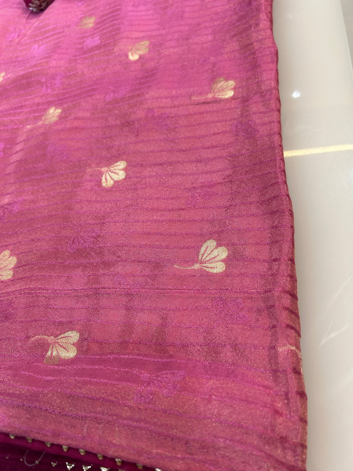 Pinkish Peach color designer party wear Saree with  Dark Maroon heavy handwork designer ready made blouse  - SPW180