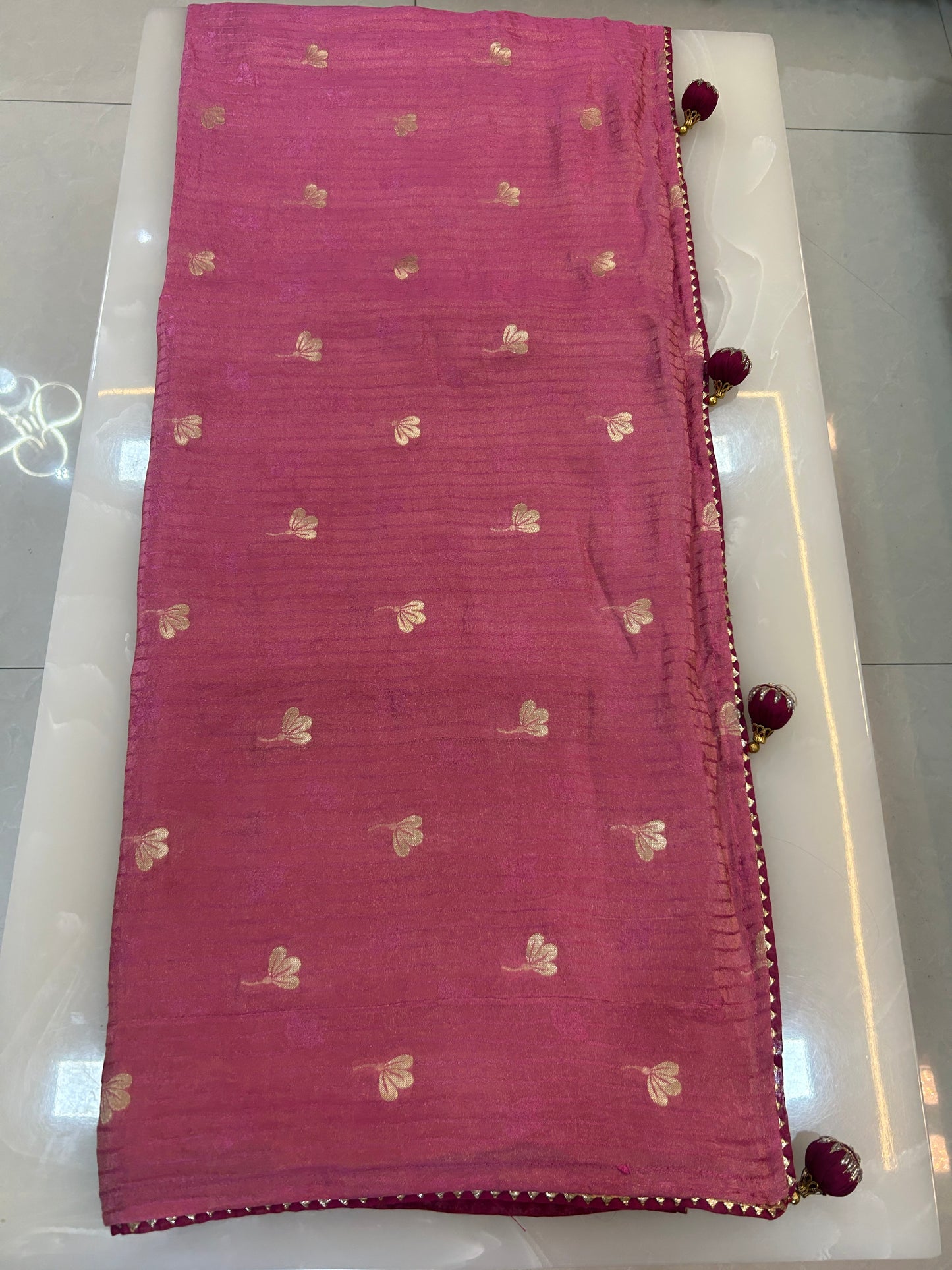Pinkish Peach color designer party wear Saree with  Dark Maroon heavy handwork designer ready made blouse  - SPW180