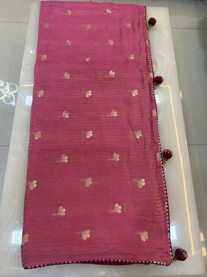 Pinkish Peach color designer party wear Saree with  Dark Maroon heavy handwork designer ready made blouse  - SPW180
