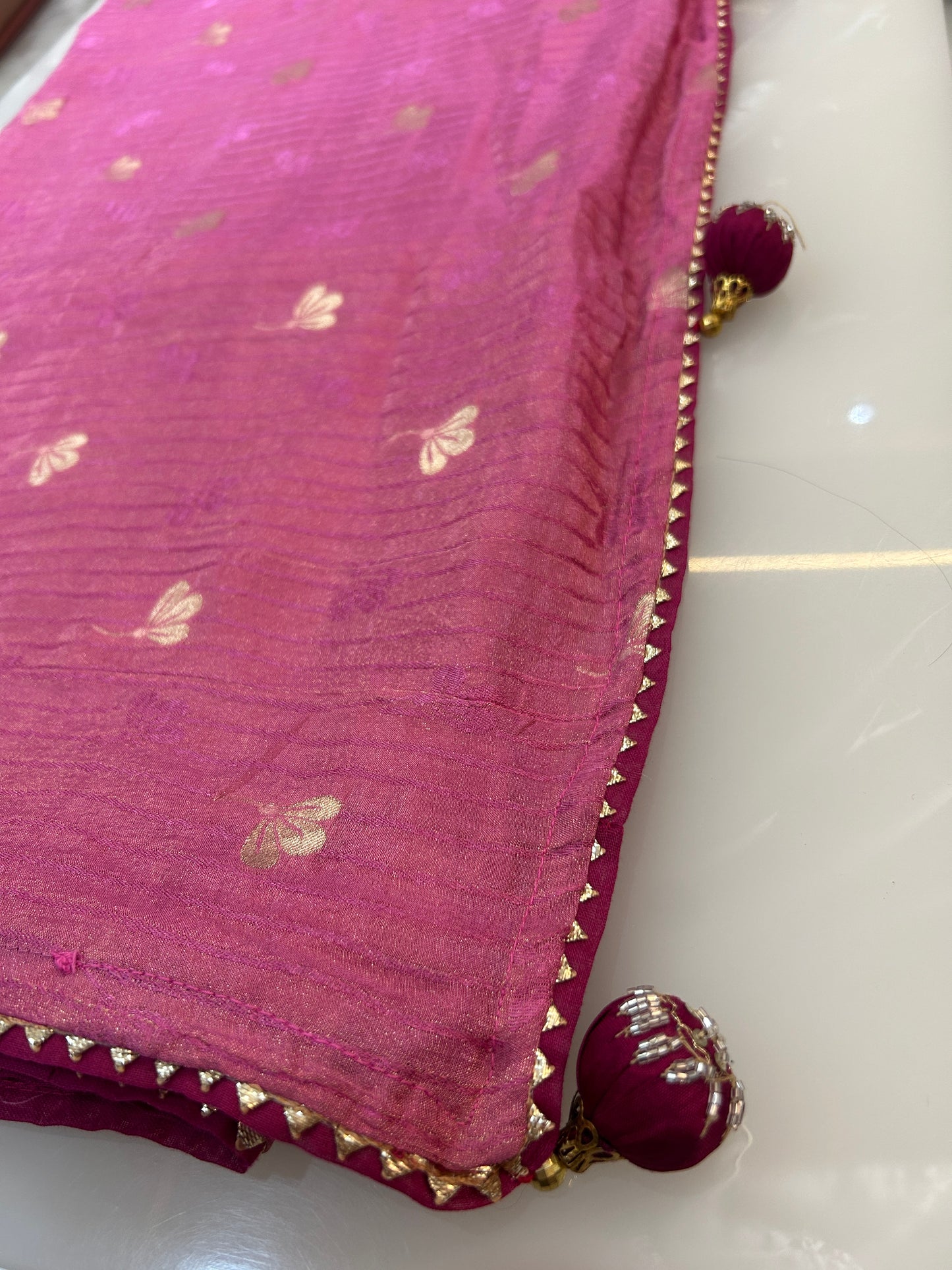 Pinkish Peach color designer party wear Saree with  Dark Maroon heavy handwork designer ready made blouse  - SPW180