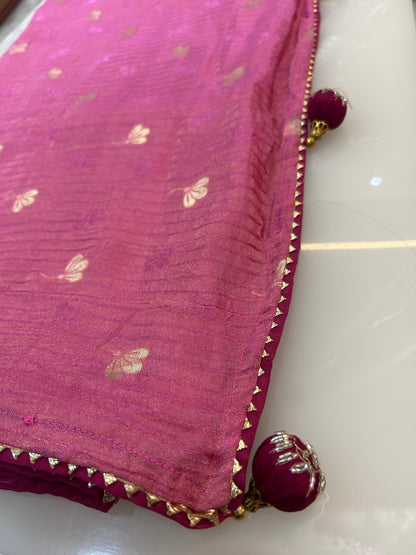 Pinkish Peach color designer party wear Saree with  Dark Maroon heavy handwork designer ready made blouse  - SPW180