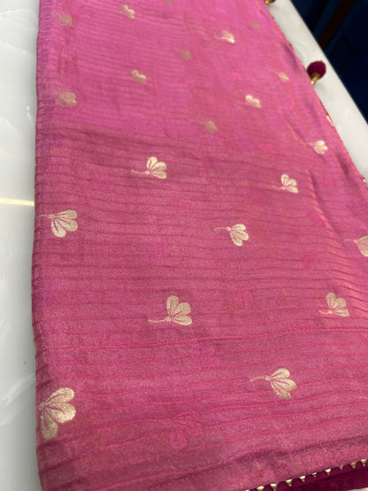 Pinkish Peach color designer party wear Saree with  Dark Maroon heavy handwork designer ready made blouse  - SPW180