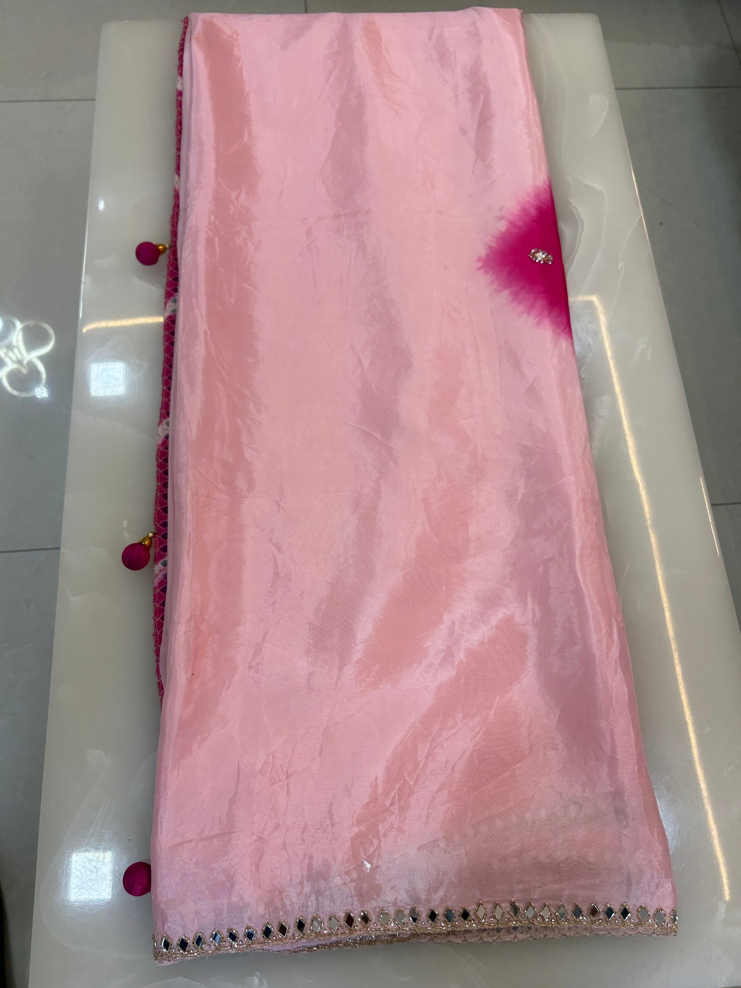 Baby Pink  color designer party wear Saree with  Dark pink heavy handwork designer ready made blouse  - SPW182