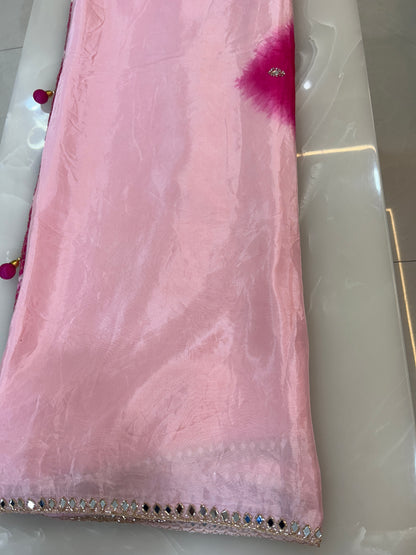 Baby Pink  color designer party wear Saree with  Dark pink heavy handwork designer ready made blouse  - SPW182