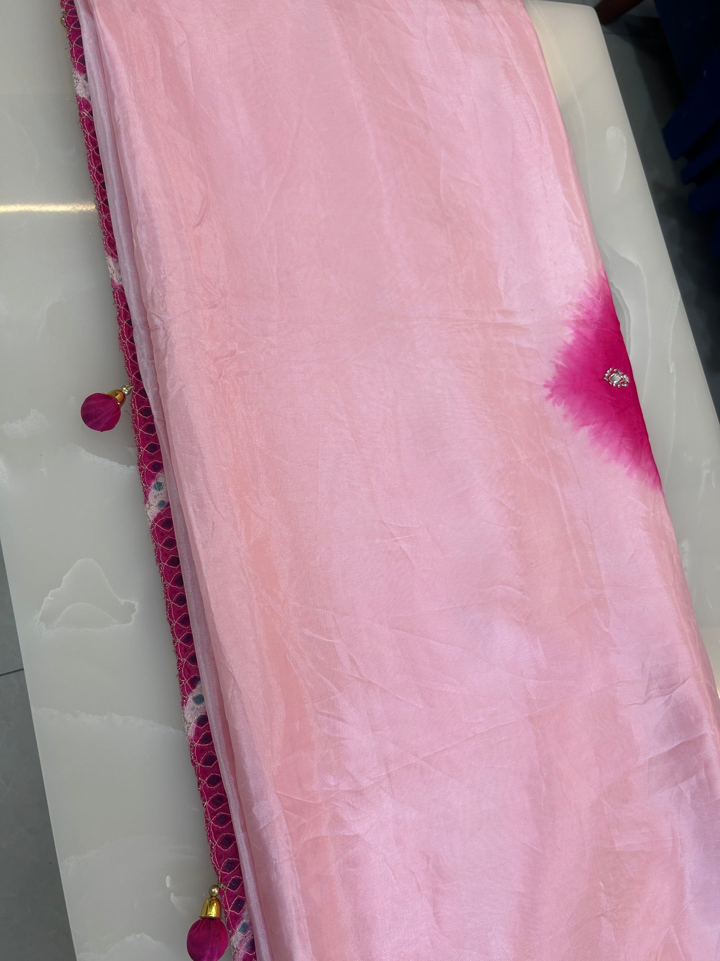 Baby Pink  color designer party wear Saree with  Dark pink heavy handwork designer ready made blouse  - SPW182