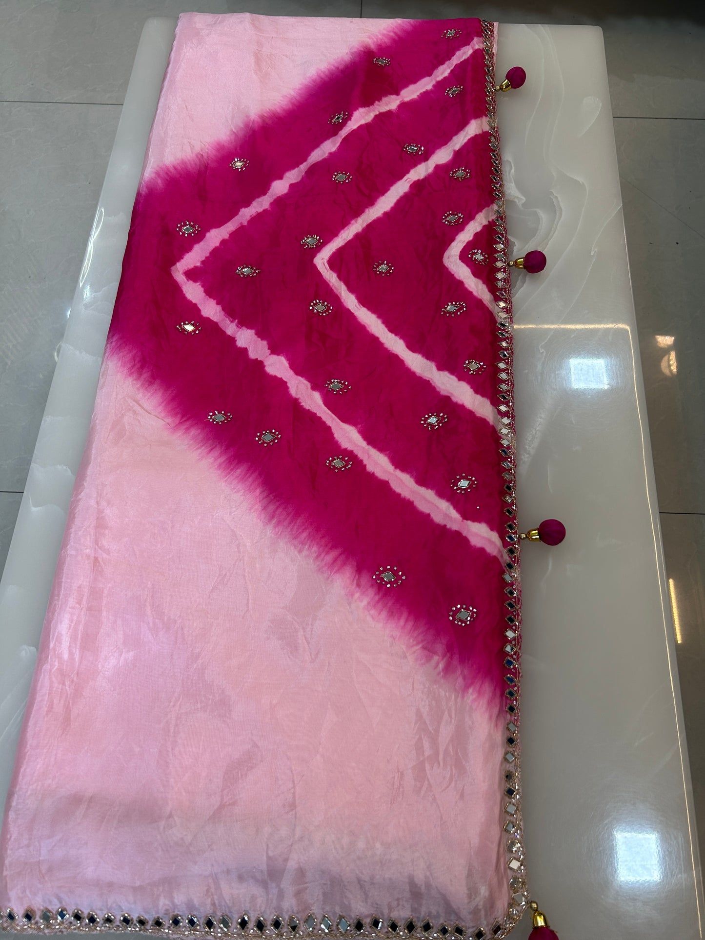 Baby Pink  color designer party wear Saree with  Dark pink heavy handwork designer ready made blouse  - SPW182