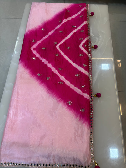 Baby Pink  color designer party wear Saree with  Dark pink heavy handwork designer ready made blouse  - SPW182